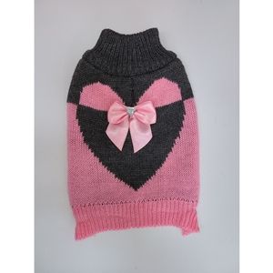 Sweater pink & grey bow dog sweater